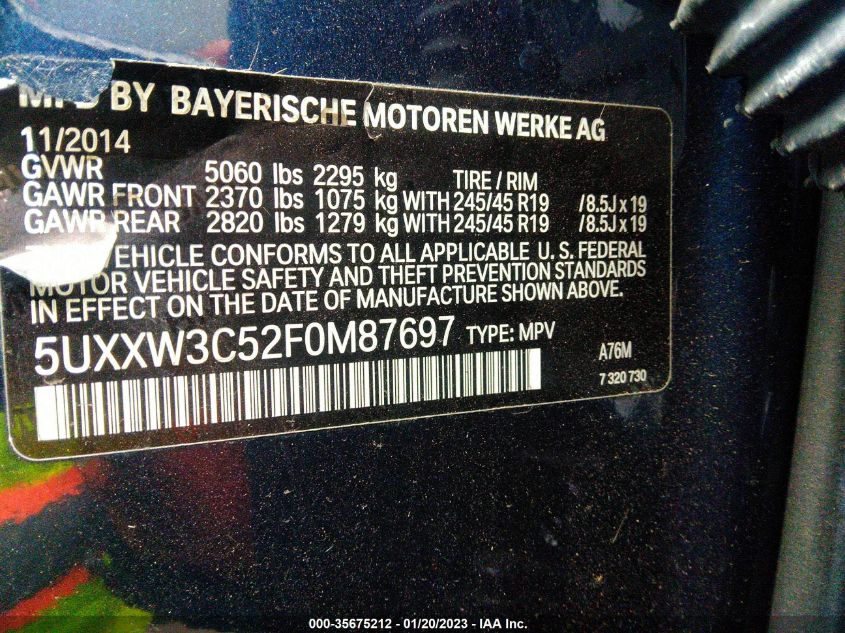 2015 BMW X4 XDRIVE28I 5UXXW3C52F0M87697