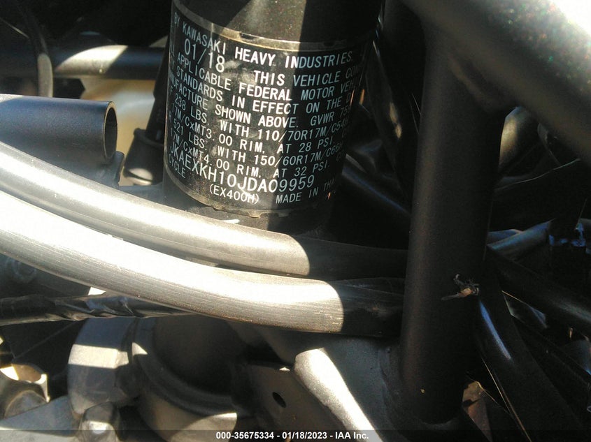 VIN JKAEXKH10JDA09959 2018 KAWASAKI EX400