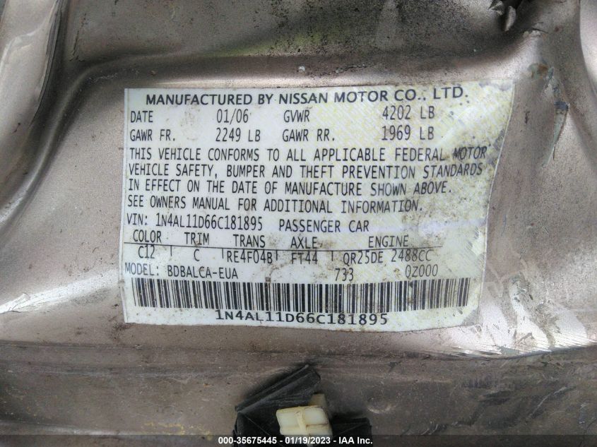 1N4AL11D66C181895 | 2006 NISSAN ALTIMA