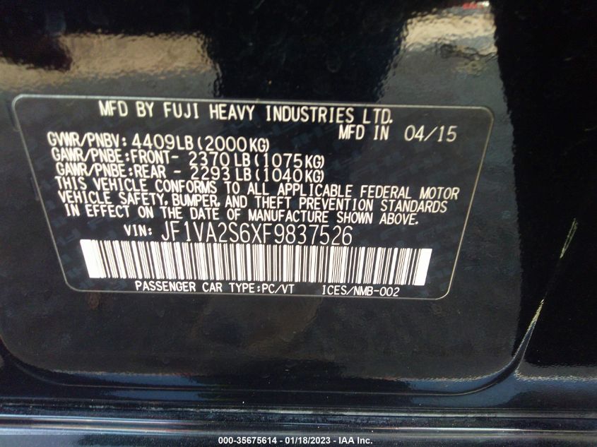 2015 SUBARU WRX STI LIMITED JF1VA2S6XF9837526