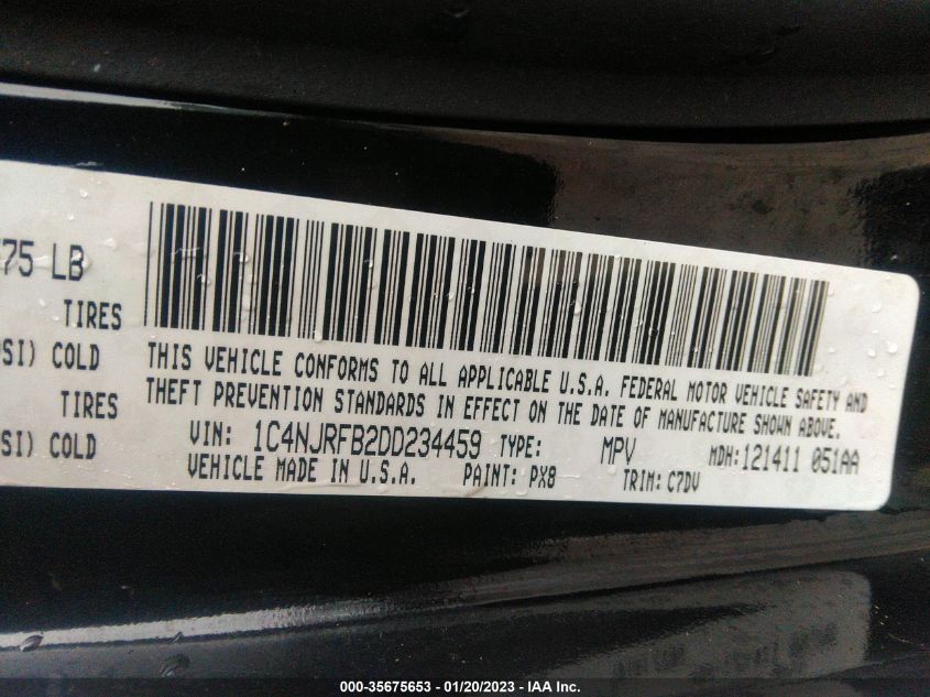 2013 JEEP PATRIOT LATITUDE 1C4NJRFB2DD234459