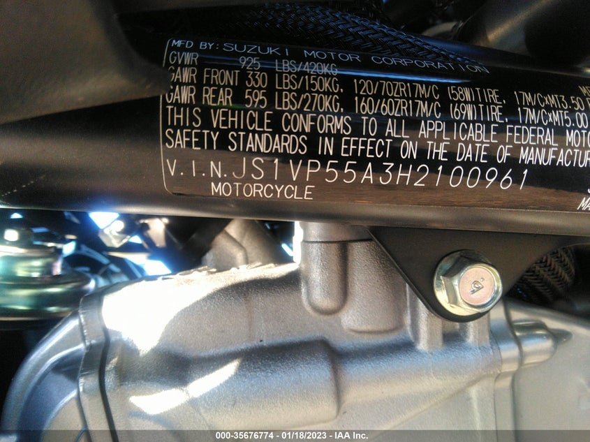VIN JS1VP55A3H2100961 2017 SUZUKI SV650