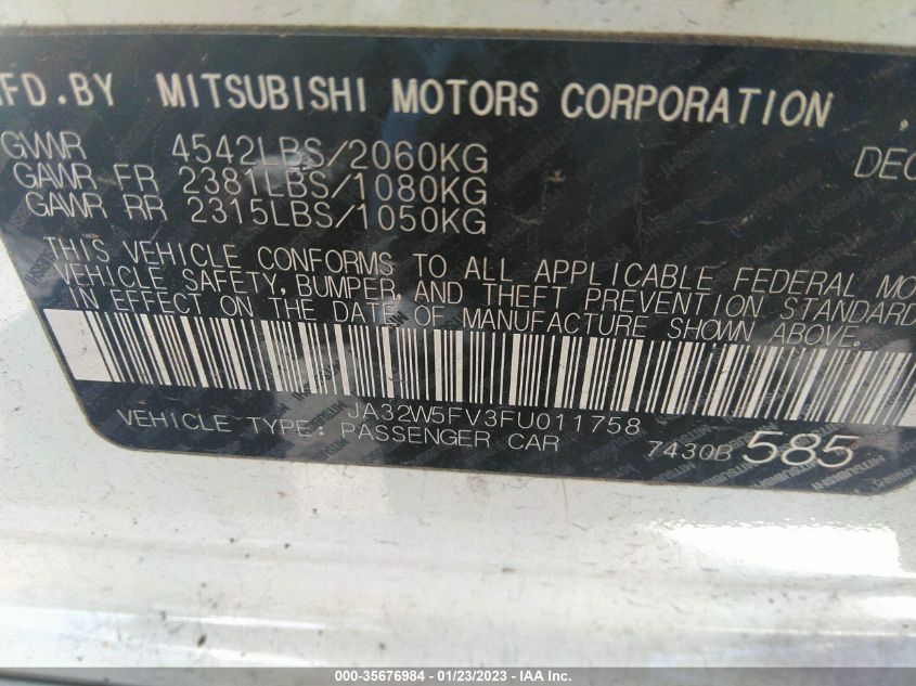 2015 MITSUBISHI LANCER EVOLUTION MR JA32W5FV3FU011758
