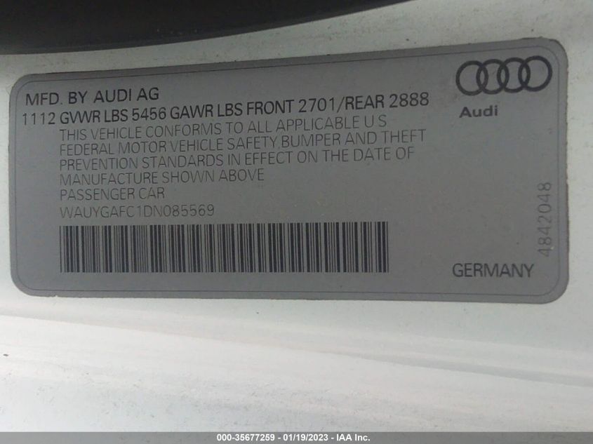 2013 AUDI A7 3.0 PREMIUM PLUS WAUYGAFC1DN085569