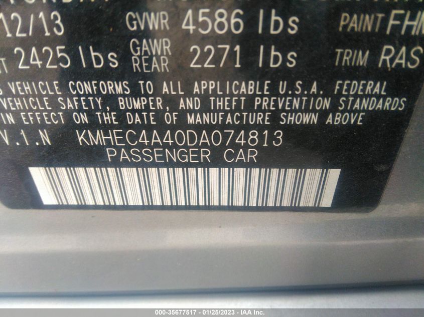 2013 HYUNDAI SONATA HYBRID LIMITED - KMHEC4A40DA074813