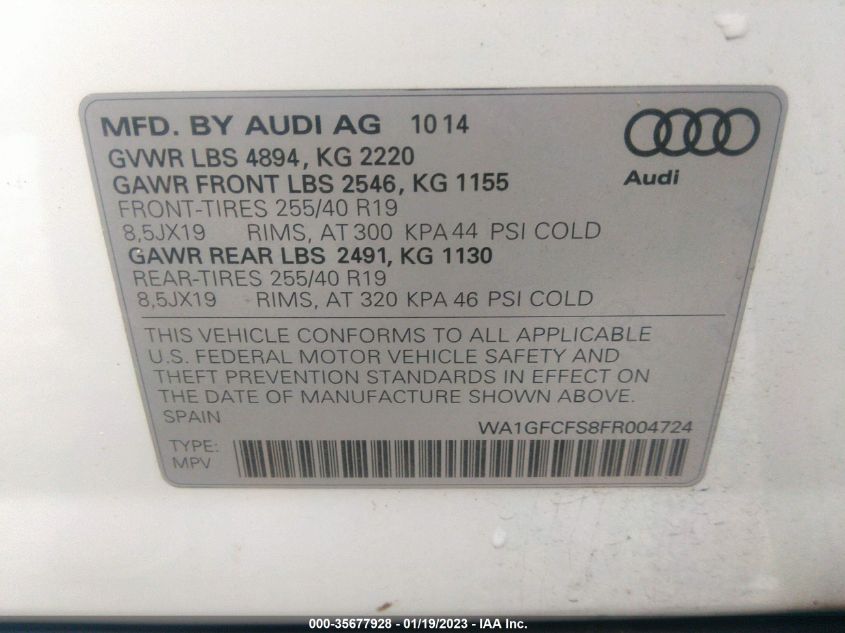 2015 AUDI Q3 2.0T PRESTIGE - WA1GFCFS8FR004724