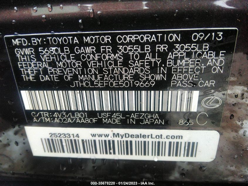 2014 LEXUS LS 460 JTHCL5EF0E5019669