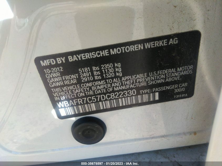 2013 BMW 5 SERIES 535I - WBAFR7C57DC822330