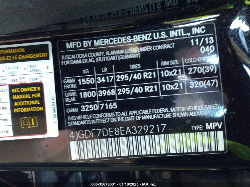 2014 MERCEDES-BENZ GL-CLASS GL 550 4JGDF7DE8EA329217