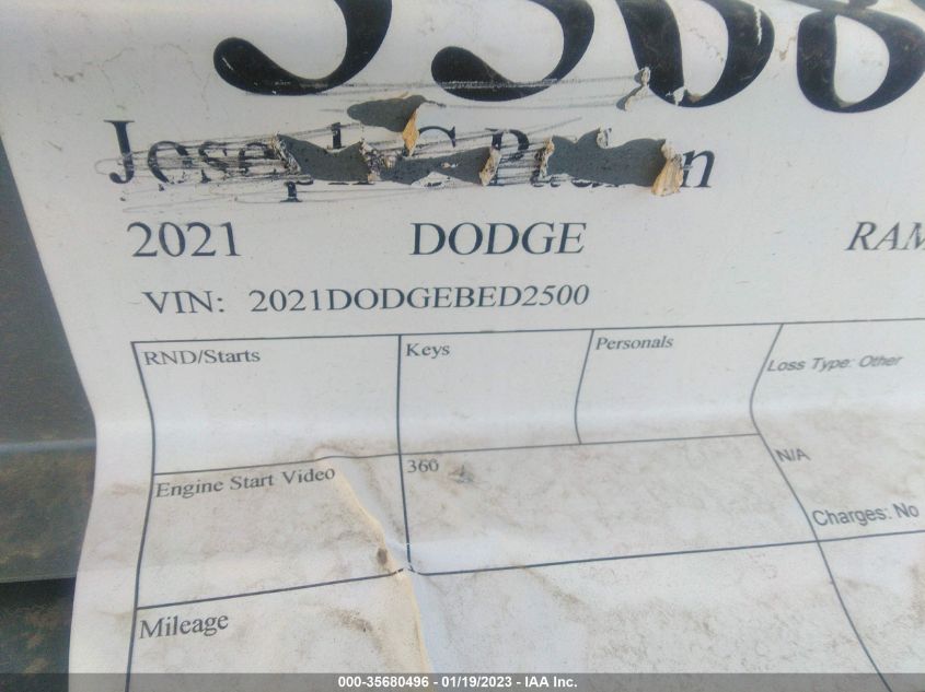 2021 DODGE RAM 2500 2021DODGEBED2500