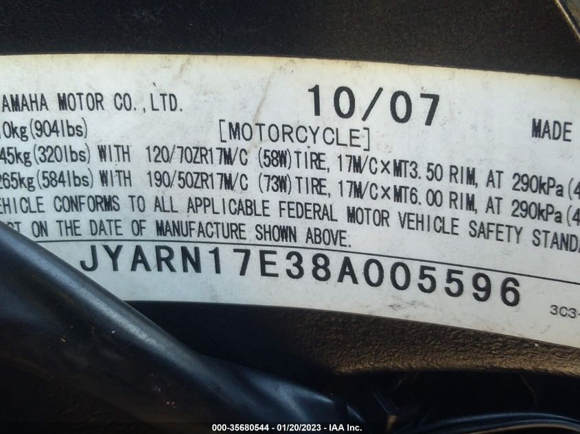 2008 YAMAHA FZ1 S JYARN17E38A005596