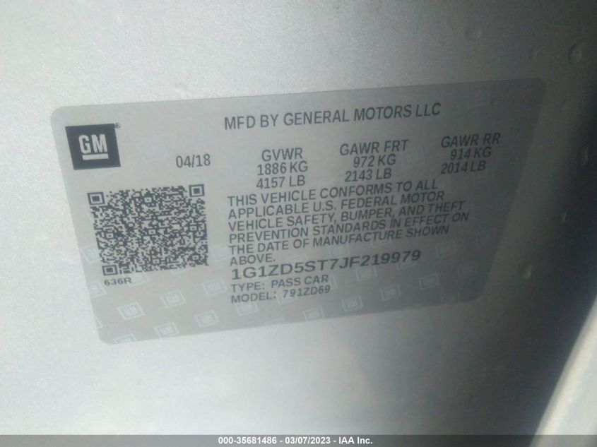 2018 CHEVROLET MALIBU LT - 1G1ZD5ST7JF219979