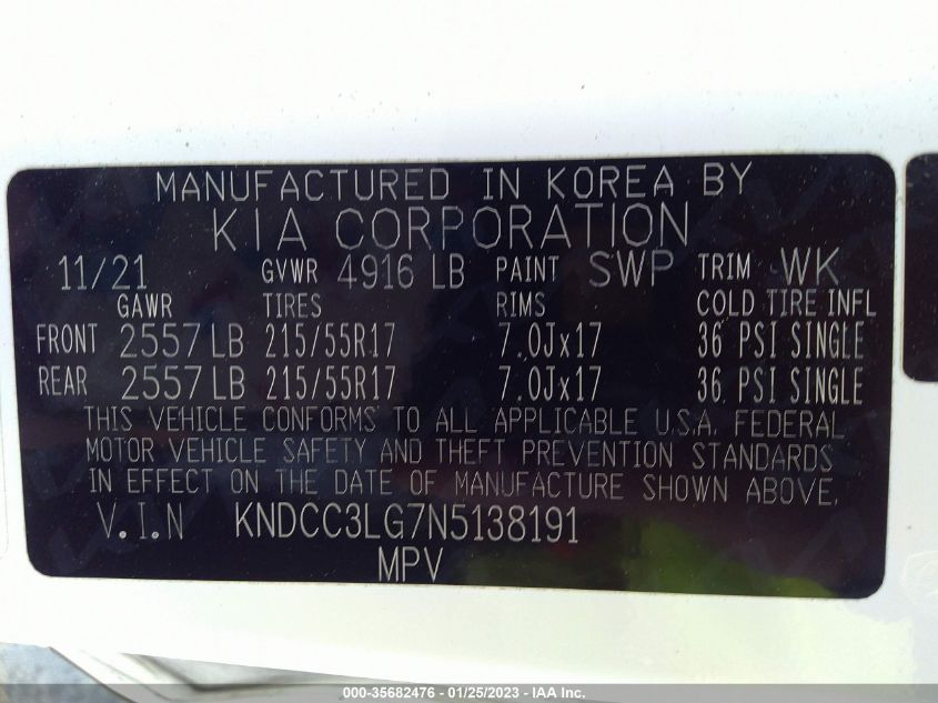 2022 KIA NIRO EV EX KNDCC3LG7N5138191
