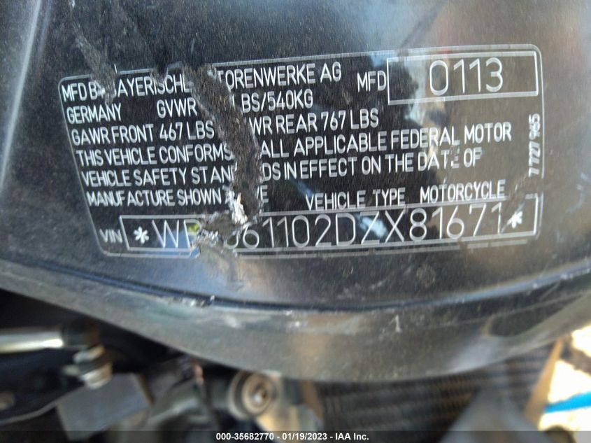 2013 BMW K1600 GT WB1061102DZX81671