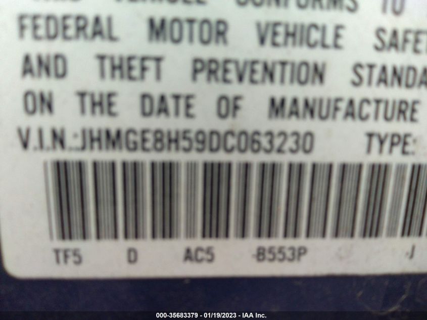 2013 HONDA FIT SPORT - JHMGE8H59DC063230