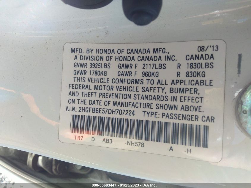 2013 HONDA CIVIC SI - 2HGFB6E57DH707224
