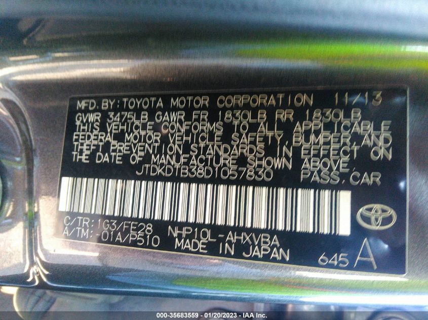 2013 TOYOTA PRIUS C ONE/TWO/THREE/FOUR - JTDKDTB38D1057830