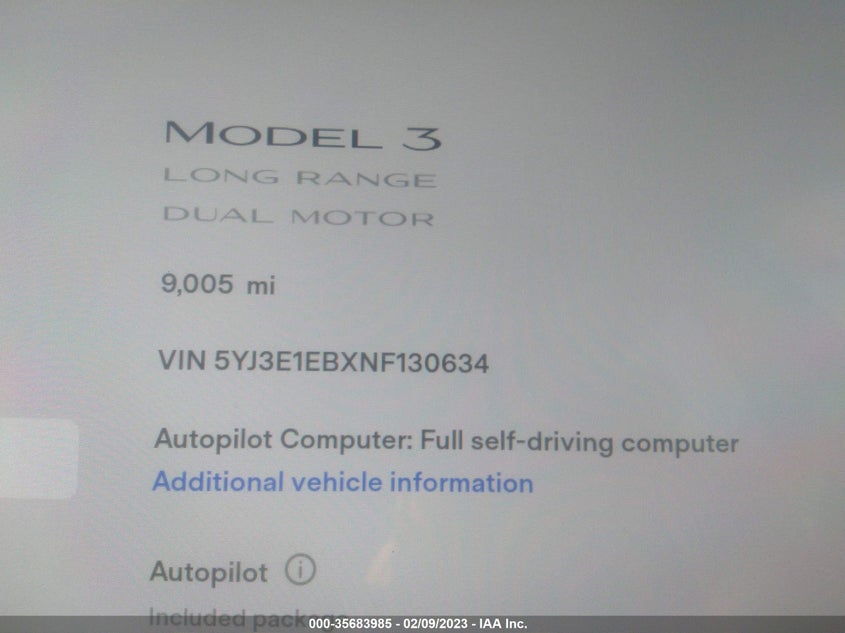 VIN 5YJ3E1EBXNF130634 2022 TESLA MODEL 3 LONG RANGE