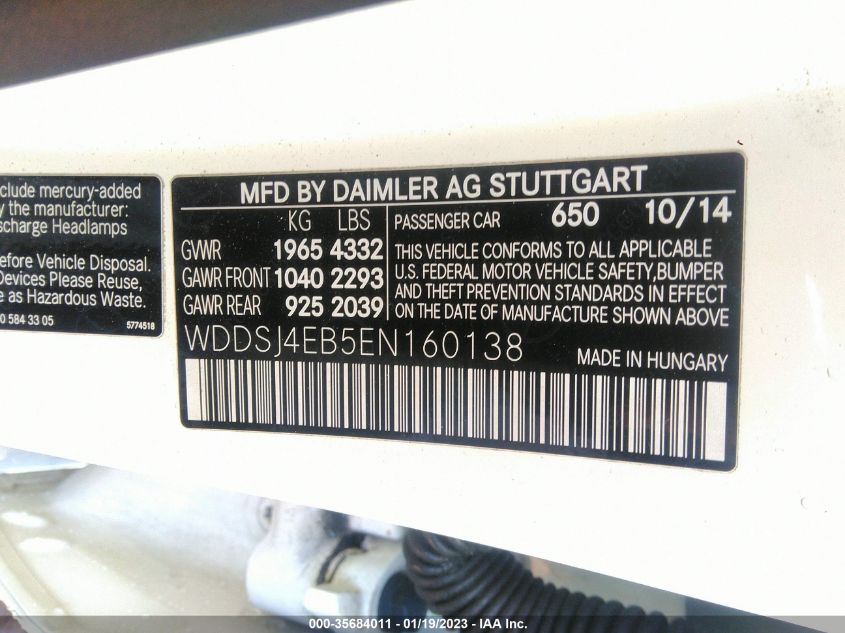 2014 MERCEDES-BENZ CLA-CLASS CLA 250 - WDDSJ4EB5EN160138