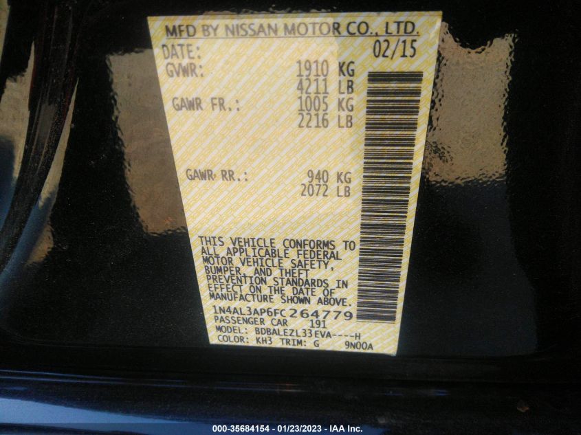 2015 NISSAN ALTIMA 2.5 S - 1N4AL3AP6FC264779