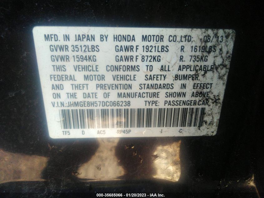 2013 HONDA FIT SPORT - JHMGE8H57DC066238