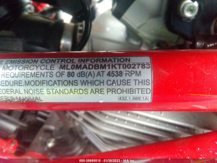 2019 DUCATI MONSTER 797+ ML0MADBM1KT002783