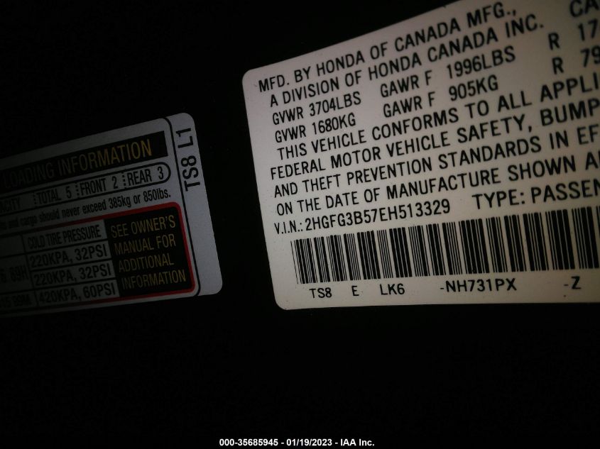 2014 HONDA CIVIC COUPE LX 2HGFG3B57EH513329