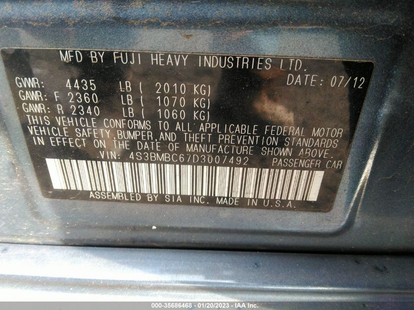 2013 SUBARU LEGACY 2.5I PREMIUM 4S3BMBC67D3007492