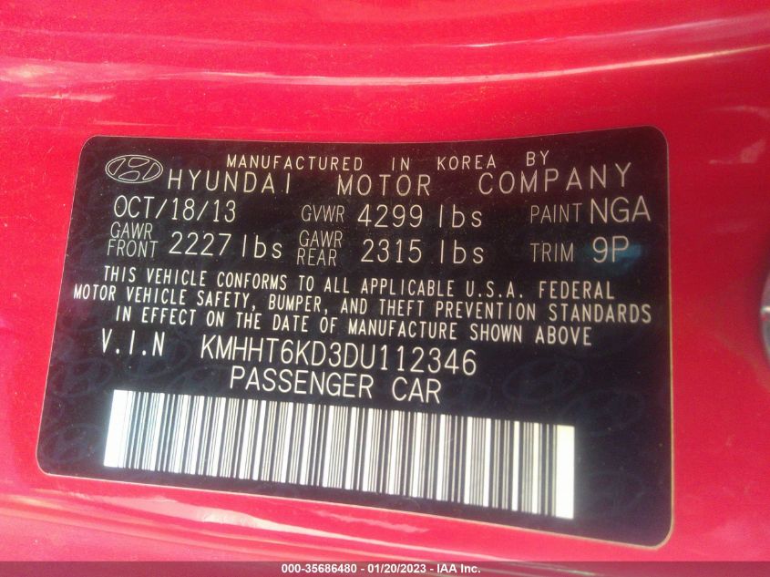 2013 HYUNDAI GENESIS COUPE 2.0T R-SPEC KMHHT6KD3DU112346
