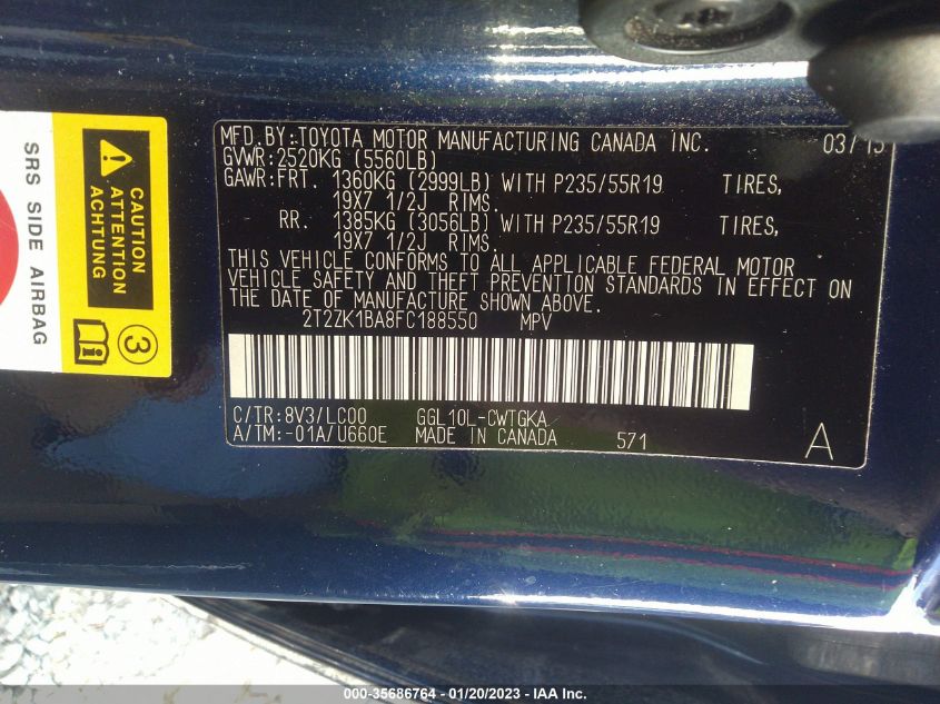 2015 LEXUS RX 350 - 2T2ZK1BA8FC188550