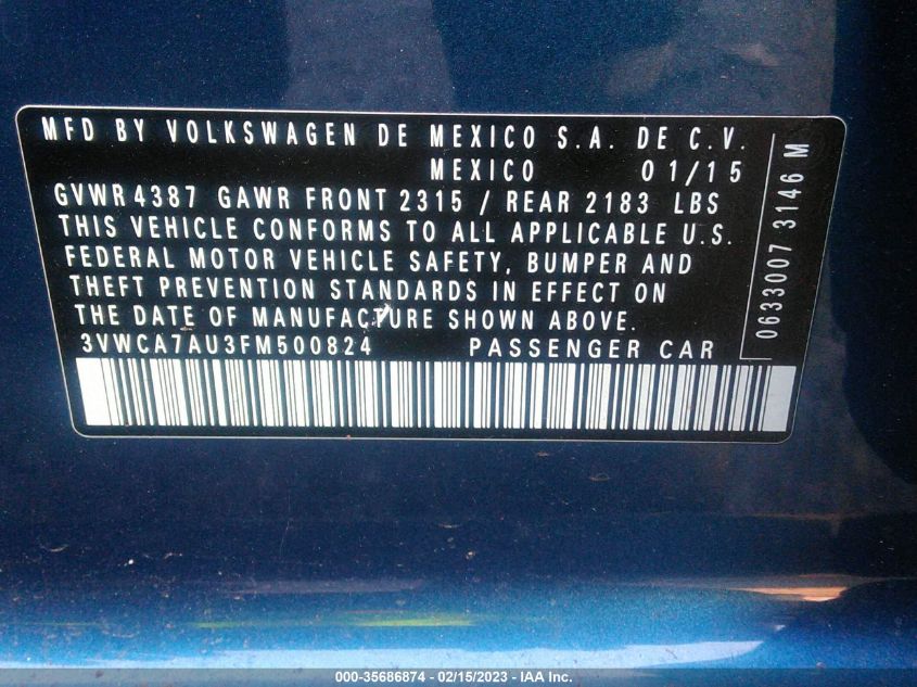 2015 VOLKSWAGEN GOLF SPORTWAGEN TDI SEL 3VWCA7AU3FM500824