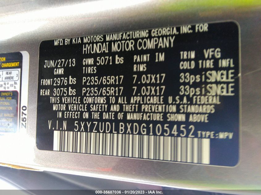 2013 HYUNDAI SANTA FE SPORT - 5XYZUDLBXDG105452