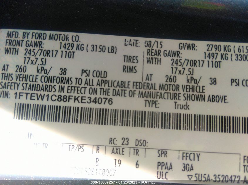 2015 FORD F-150 XLT/XL 1FTEW1C88FKE34076