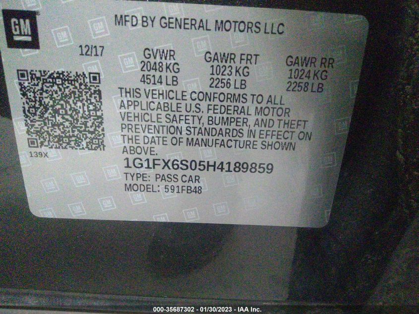 2017 CHEVROLET BOLT EV PREMIER 1G1FX6S05H4189859