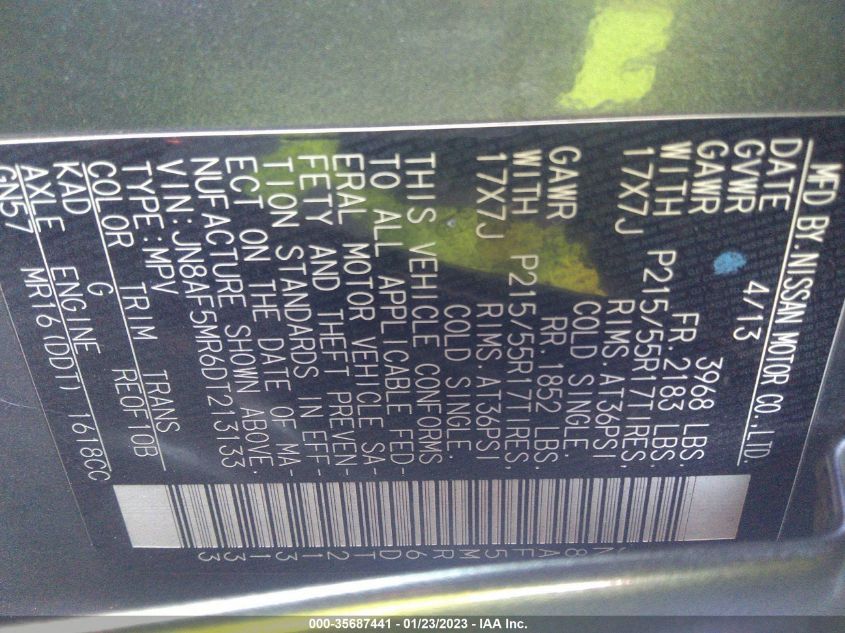 2013 NISSAN JUKE S JN8AF5MR6DT213133