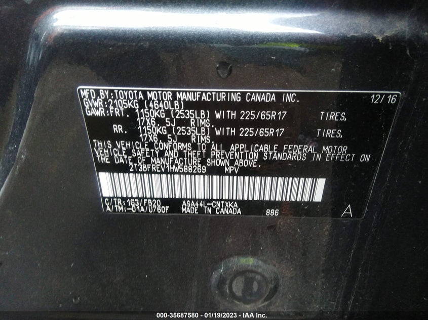 VIN 2T3BFREV1HW588269 2017 TOYOTA RAV4 LE