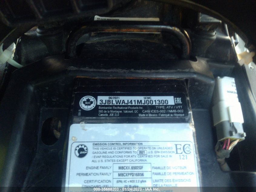 2021 CAN-AM OUTLANDER 650 X MR 3JBLWAJ41MJ001300