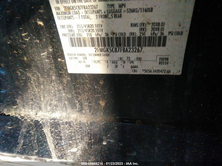 2015 FORD FLEX SEL 2FMGK5C87FBA23267