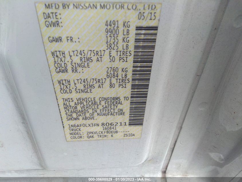 2015 NISSAN NV S 1N6AF0LX3FN806211