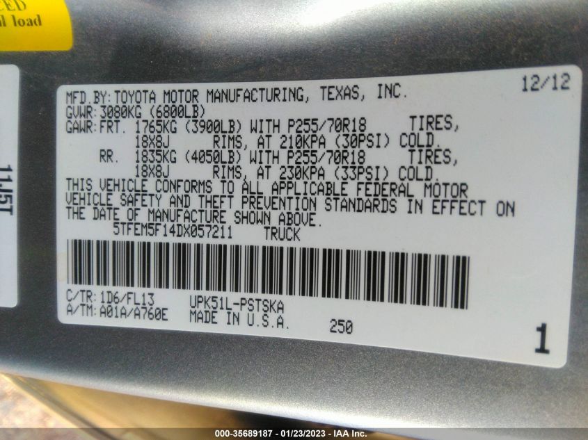 2013 TOYOTA TUNDRA 2WD TRUCK - 5TFEM5F14DX057211