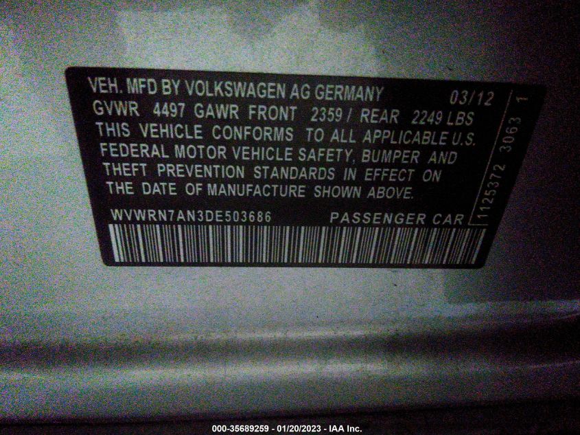 2013 VOLKSWAGEN CC LUX WVWRN7AN3DE503686