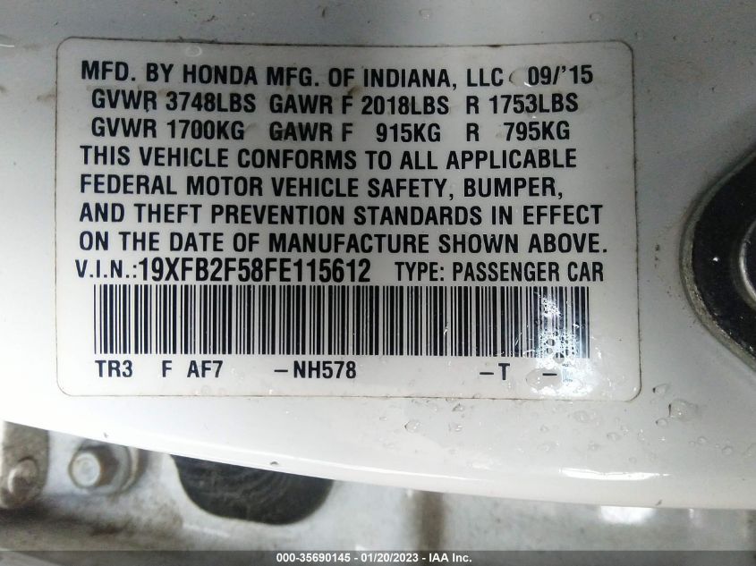 2015 HONDA CIVIC SEDAN LX 19XFB2F58FE115612
