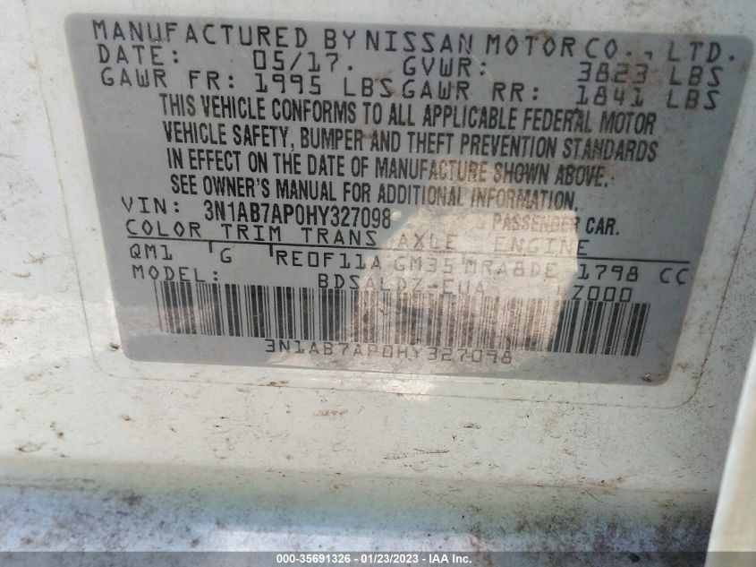 VIN 3N1AB7AP0HY327098 2017 NISSAN SENTRA SV