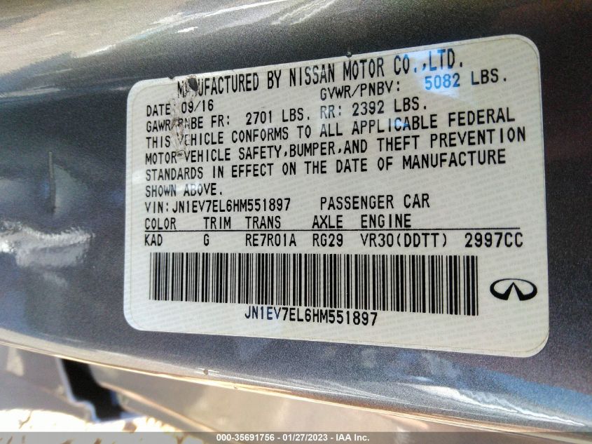2017 INFINITI Q60 3.0T PREMIUM JN1EV7EL6HM551897