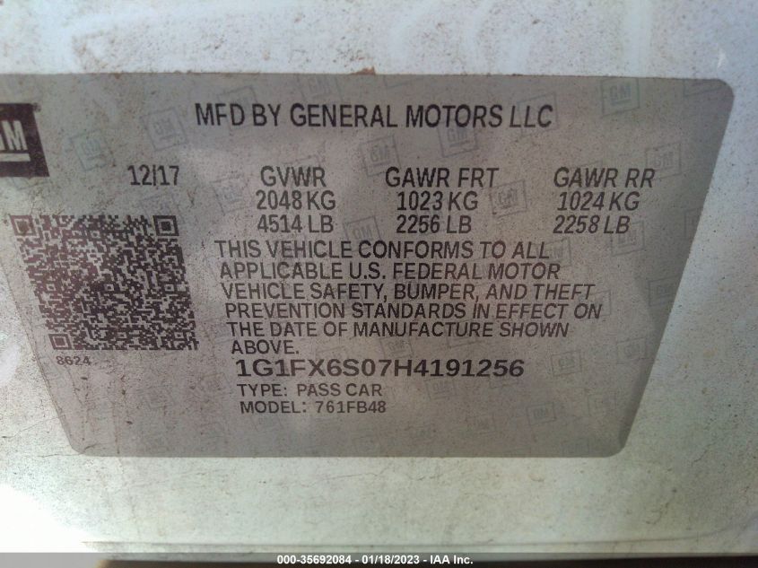 2017 CHEVROLET BOLT EV PREMIER 1G1FX6S07H4191256