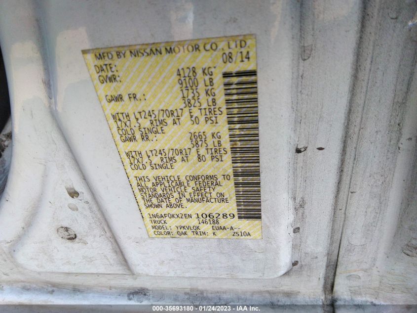 2014 NISSAN NV S/SV - 1N6AF0KX2EN106289