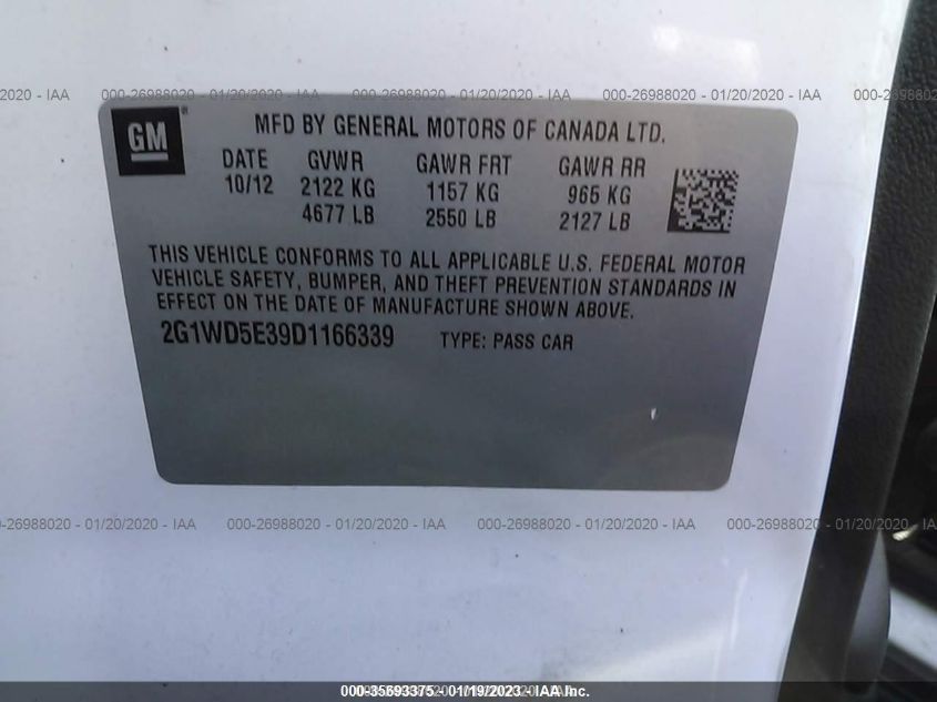 2013 CHEVROLET IMPALA POLICE 2G1WD5E39D1166339