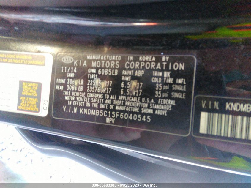 2015 KIA SEDONA LX - KNDMB5C15F6040545