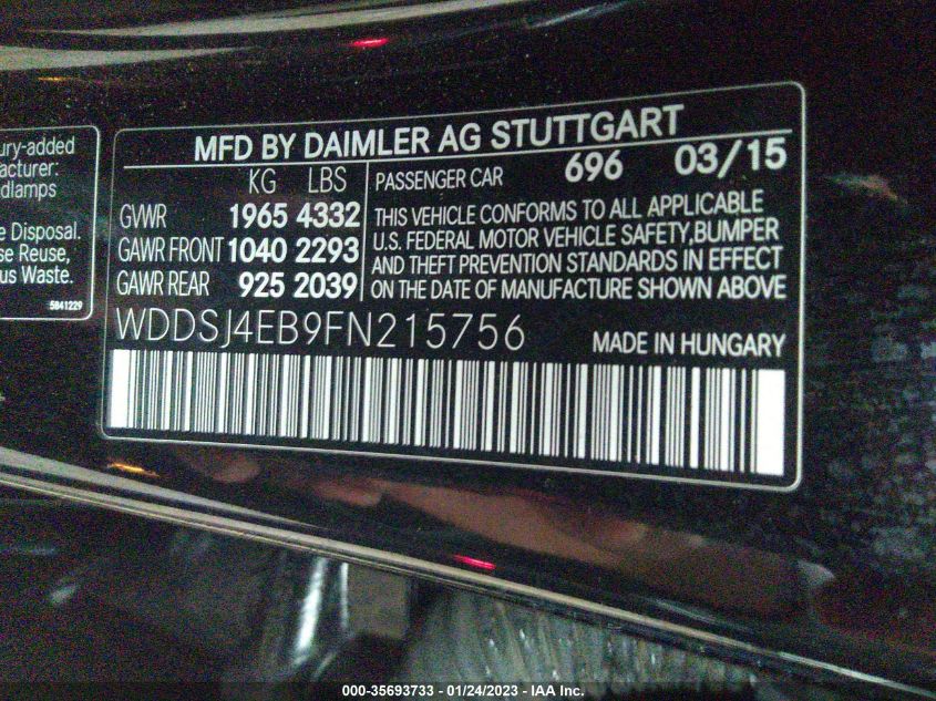 2015 MERCEDES-BENZ CLA-CLASS CLA 250 - WDDSJ4EB9FN215756