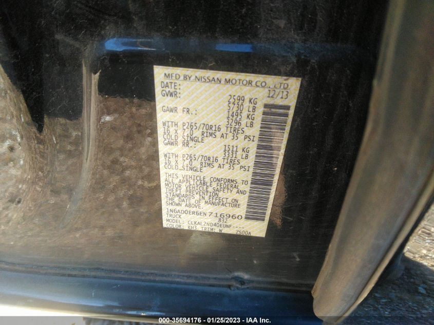 2014 NISSAN FRONTIER SV - 1N6AD0ER6EN716960